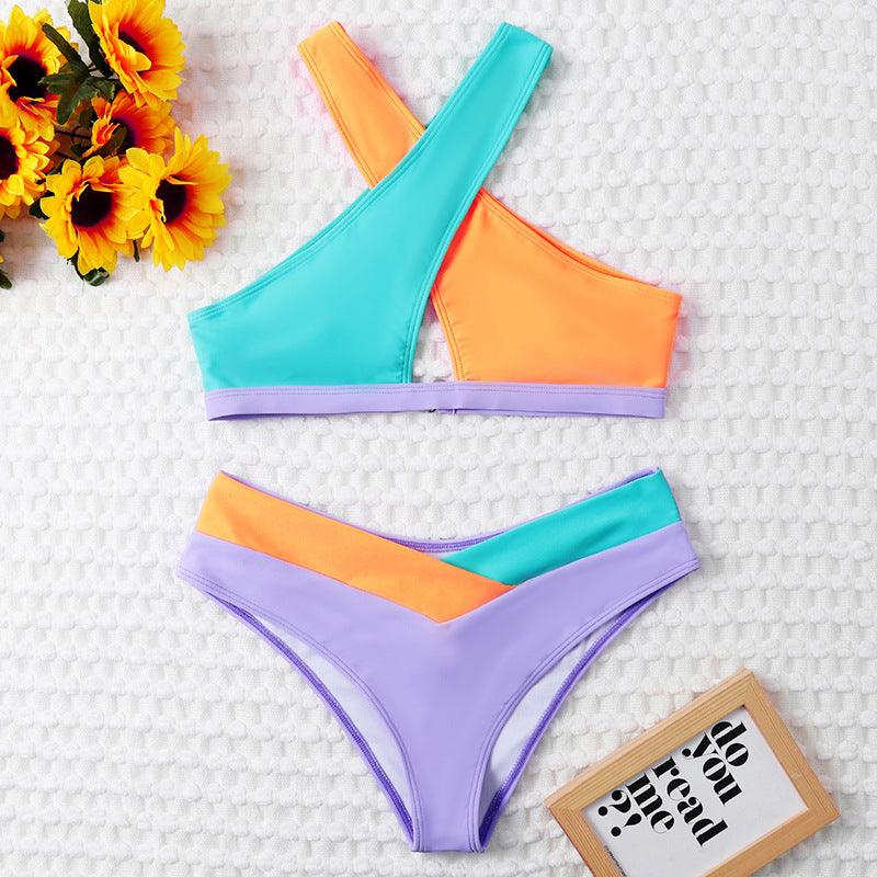 Gorgeous Sexy High Waist Cross Color Matching Bikini Swimwear Push Up - Swimsuit Bikinis Set for Women Bathing Suit Female Biquini (TB8D)(1U26)(F26) - Deals DejaVu