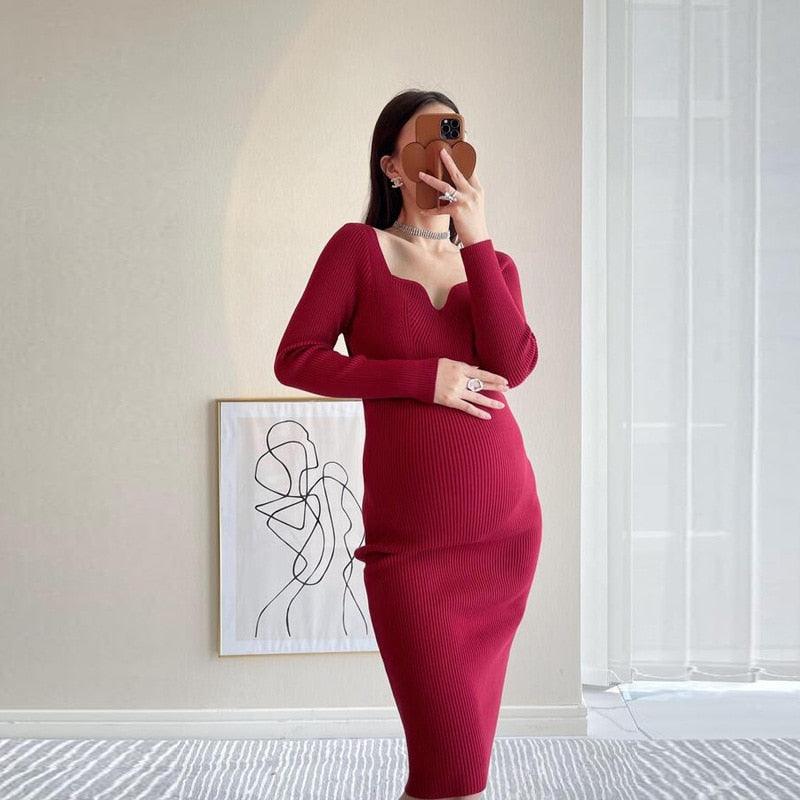 Knitted Pregnancy Dress for Photo Shoot High Stretch Maternity Gown- White Photography Body Curve (1U5)(Z6)(Z8)(1Z1)(2Z1)(3Z1)(4Z1)(7Z1)