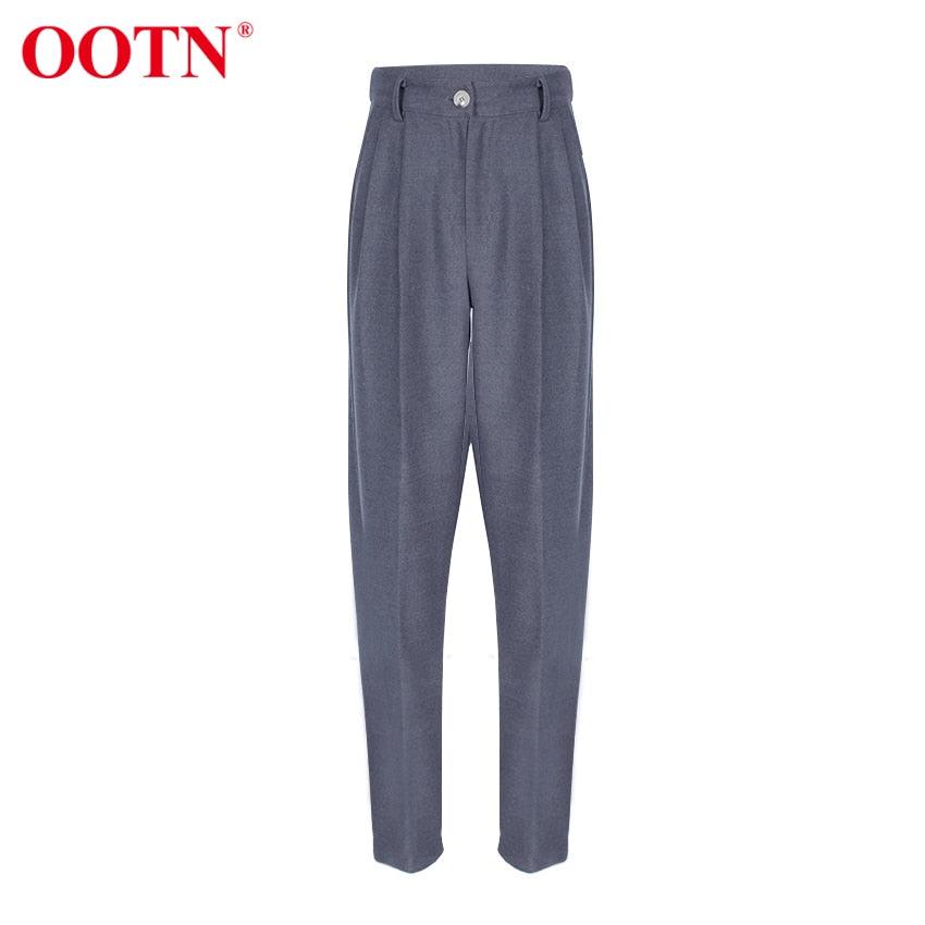 Amazing Office Work Trousers Ladies High Waist Gray Pants - Women Autumn Winter Woolen Pocket Casual Pencil Pants Female Fashion (BP)(1U25) - Deals DejaVu