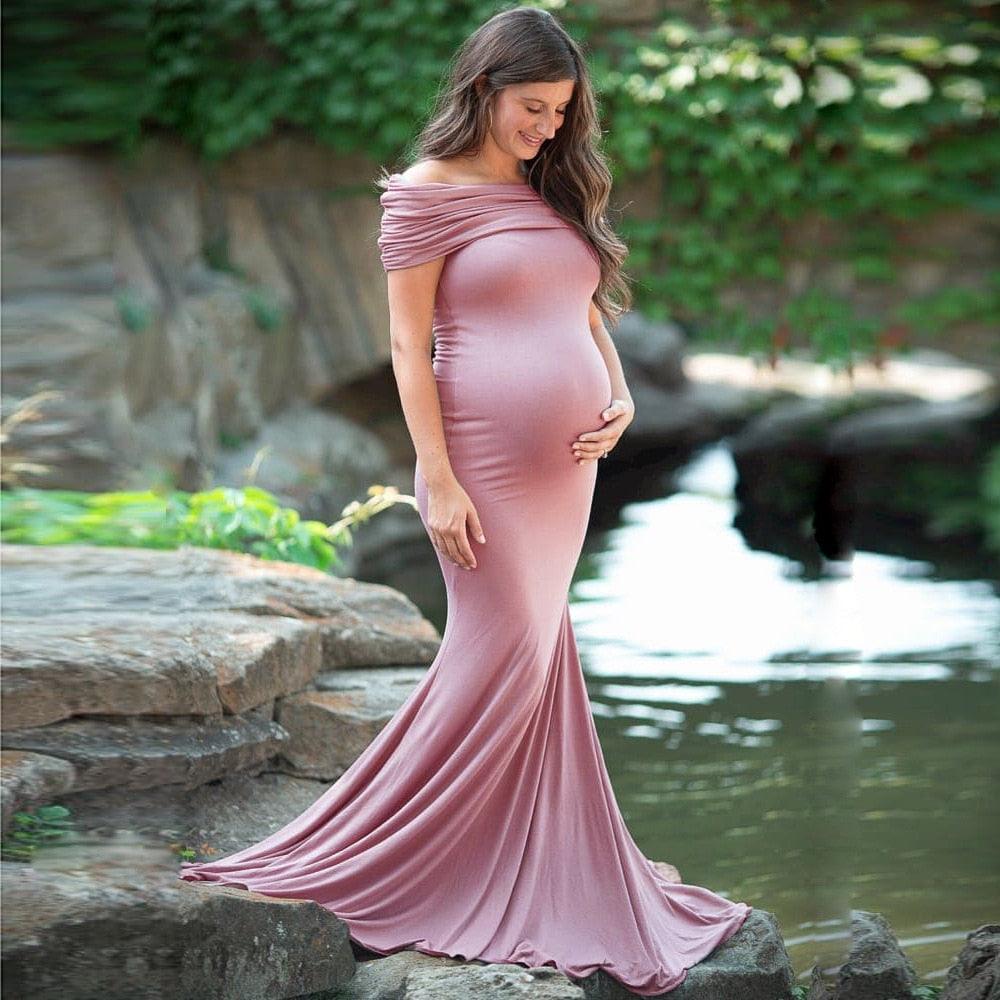 Beautiful Cotton Slim Trailing Shoulderless Maternity Dress - Pregnancy Women Maxi Gown Pregnant Photo Shoot Photography Props Clothes (Z6)(1Z1)(2Z1)(3Z1)(7Z1) - Deals DejaVu