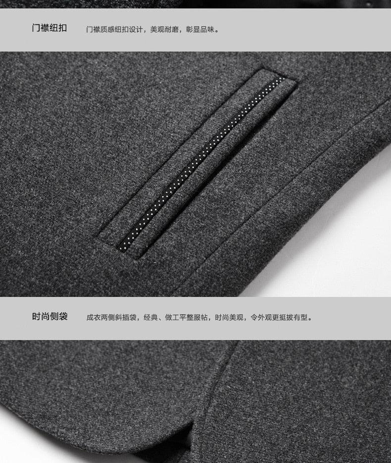 Warm Wool Stand Collar Coat Men Solid Slim Daily Windproof Vintage - Plus Size Woolen Winter Overcoat (D100)(TM4)(CC1) - Deals DejaVu