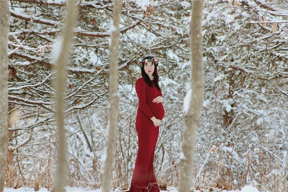 Sexy Maternity Dresses - Photography Props Long Sleeve Pregnant Women Pregnancy Dress Solid Maxi (1U5)(Z6)(Z8)(1Z1)(2Z1)(3Z1)(4Z1)(7Z1)