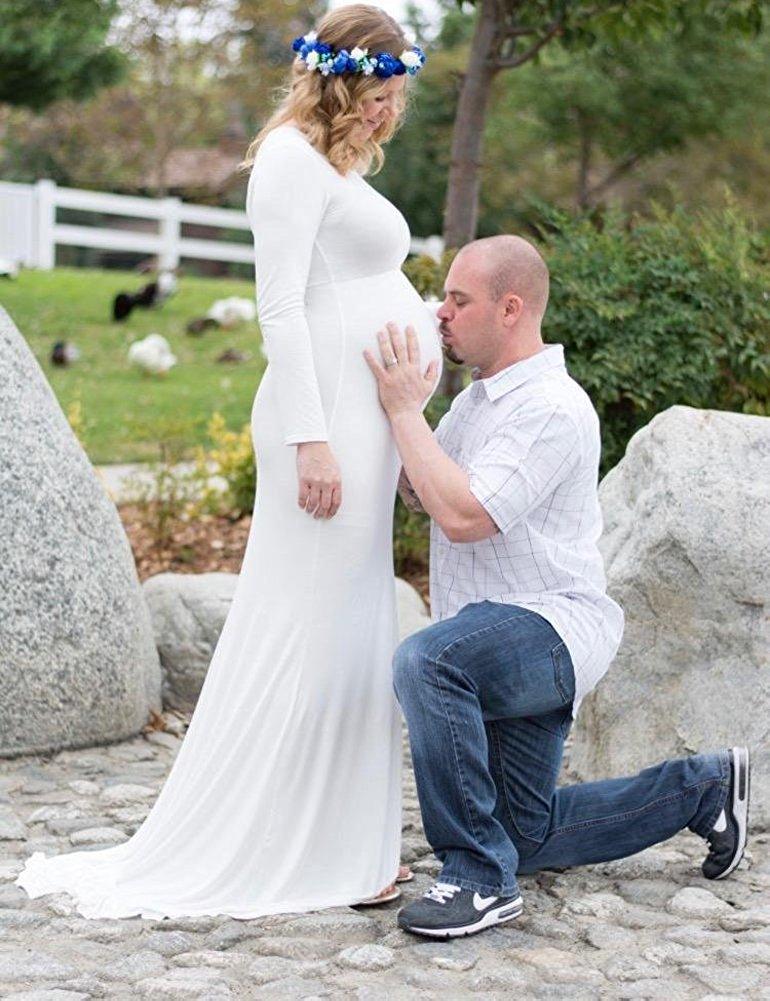 Sexy Maternity Dresses - Photography Props Long Sleeve Pregnant Women Pregnancy Dress Solid Maxi (1U5)(Z6)(Z8)(1Z1)(2Z1)(3Z1)(4Z1)(7Z1)