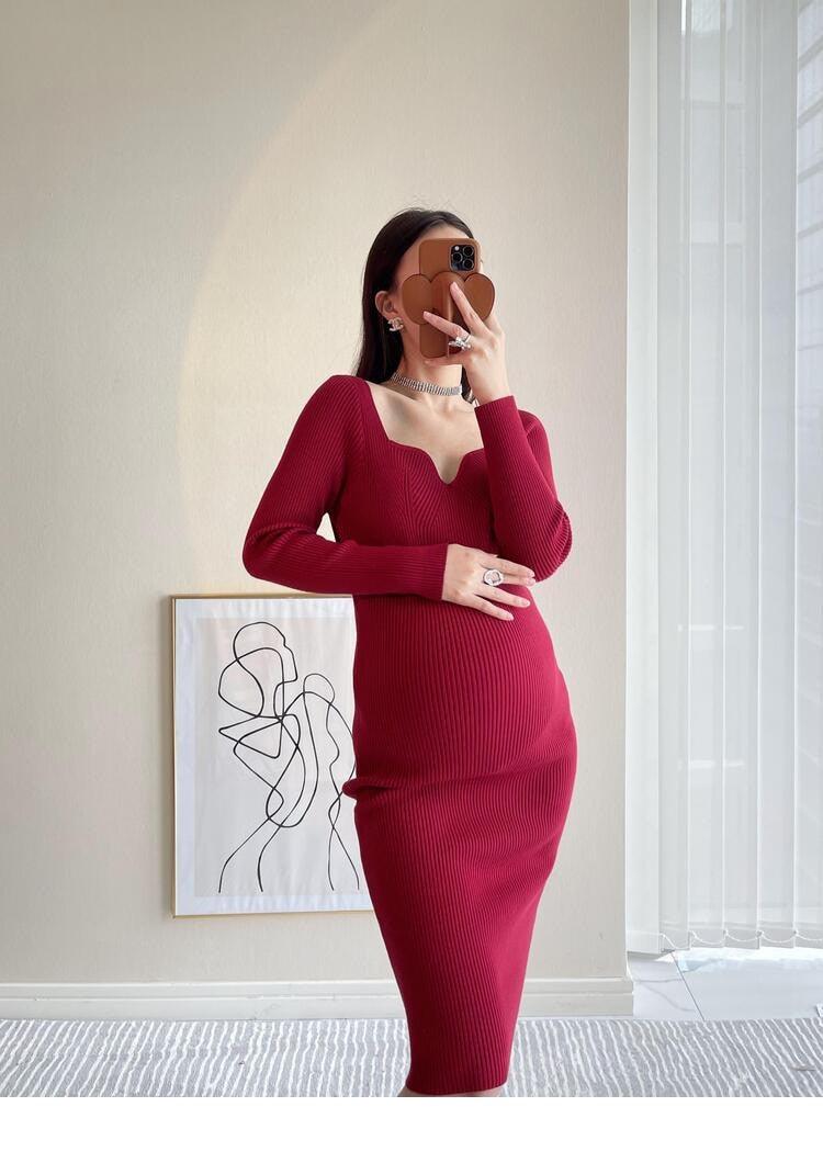 Knitted Pregnancy Dress for Photo Shoot High Stretch Maternity Gown- White Photography Body Curve (1U5)(Z6)(Z8)(1Z1)(2Z1)(3Z1)(4Z1)(7Z1)