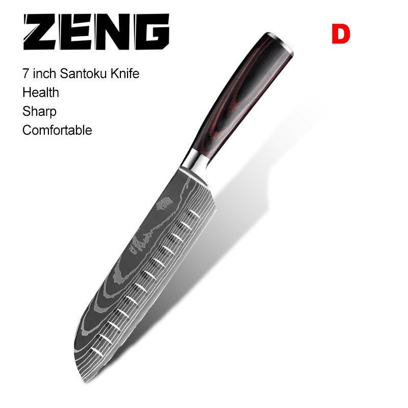 Great 8"inch Japanese Kitchen Knives - Laser Damascus Pattern Chef Knife - Sharp Santoku Cleaver Slicing Utility Knives Tool (AK5)(1U61)