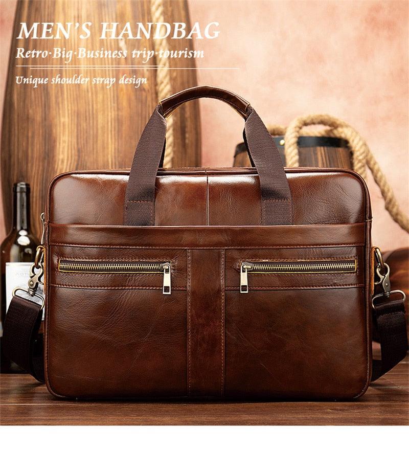 New Vintage Leather Men Bag - Genuine Leather Messenger Bag - Men Shoulder Bags Male Laptop Briefcase Bag Casual Men Handbag (3MA1)(LT4)(1U78) - Deals DejaVu