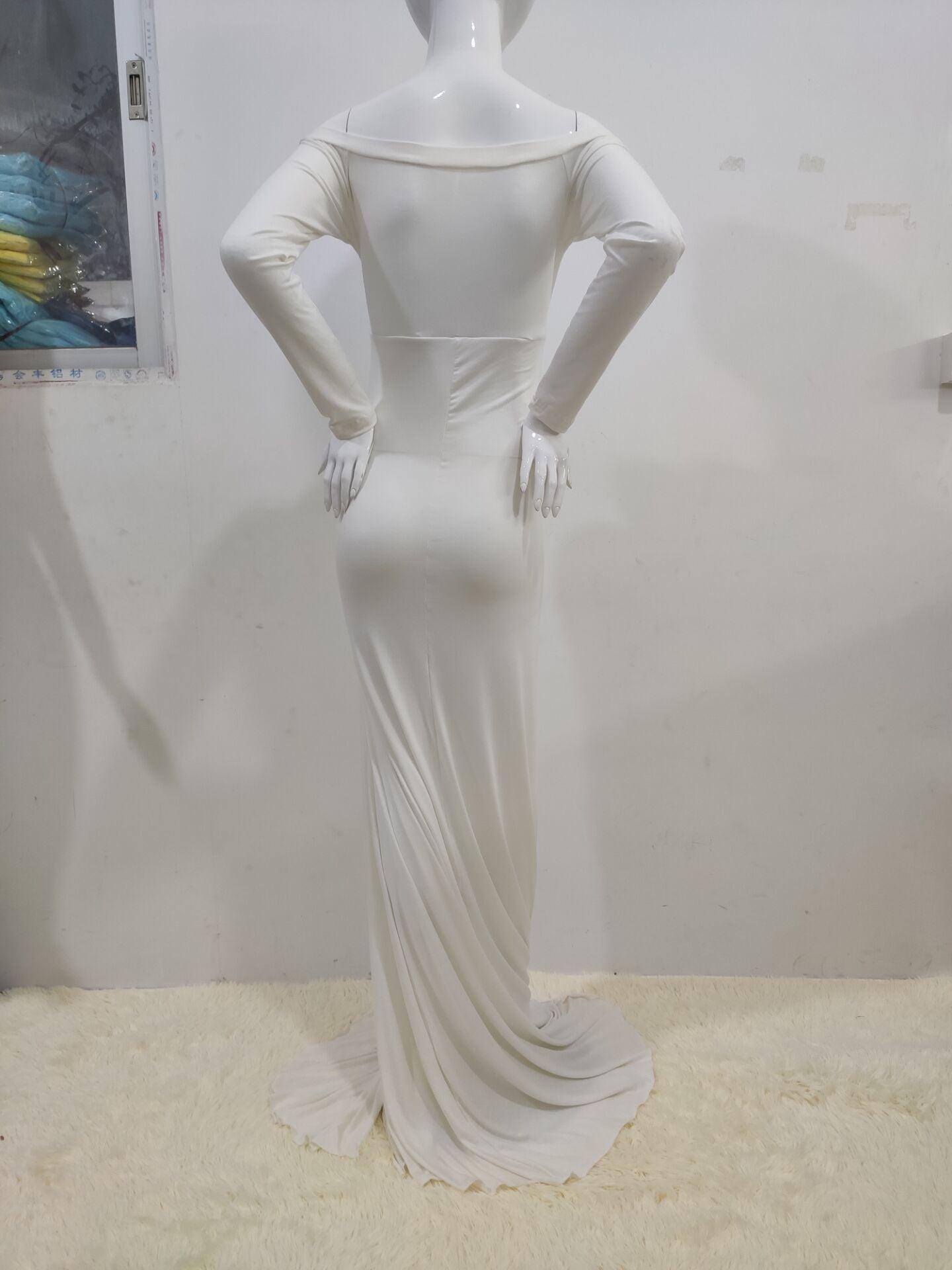 Maternity White Photo Dress - Pregnant Women Mermaid Sexy Gown Pregnancy Dress (1U5)(Z6)(Z8)(1Z1)(2Z1)(3Z1)(4Z1)(7Z1)
