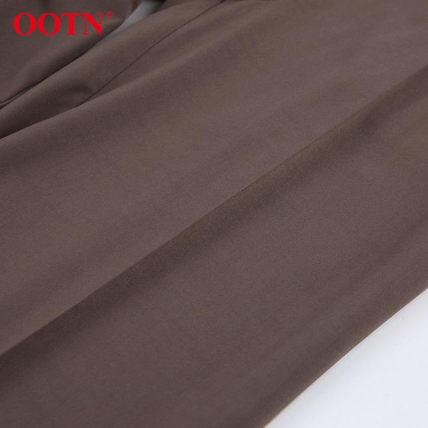 Great Office Work Lady Brown Trouser High Waist Elegant Korean Autumn Buttons Straight Pants For Women Pocket Female Pants new (BP)(1U25) - Deals DejaVu