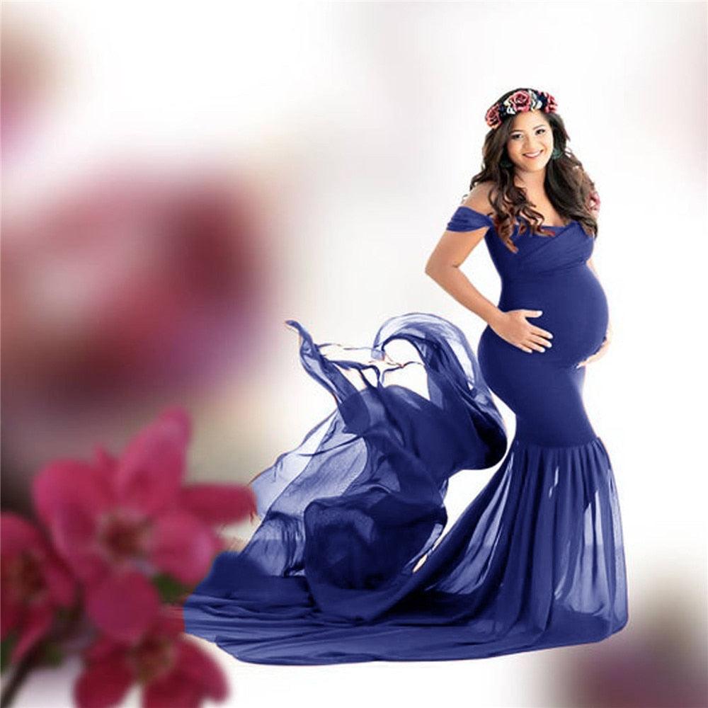 Long Maternity Photography Props Pregnancy Dress For Photo Shooting Off Shoulder - Maxi Maternity Gown (1U5)(Z6)(Z8)(1Z1)(2Z1)(3Z1)(4Z1)(7Z1)