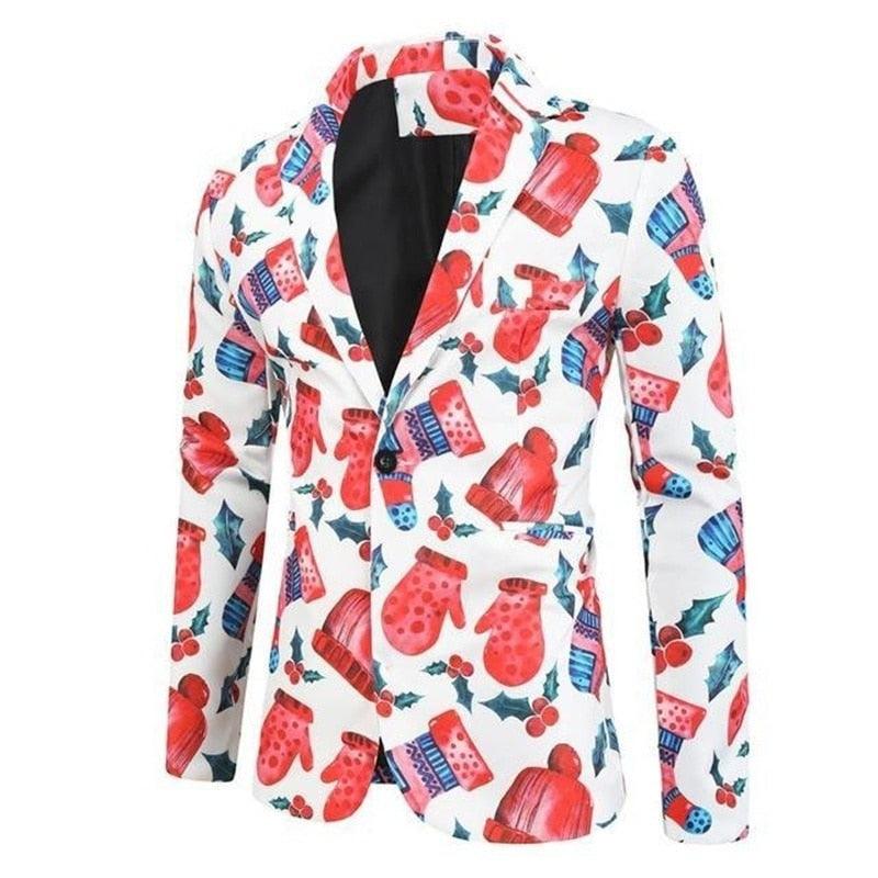 Men's Christmas Blazers Jacket - Floral Print Painting 3D - Party Coat Casual Slim Fit Blazer (T2M)(CC5) - Deals DejaVu
