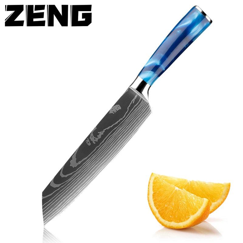 New Japanese Kitchen Knives Laser Damascus Pattern Chef Knife Sharp Santoku Cleaver Slicing Utility Knives Tool (AK5)(1U61)