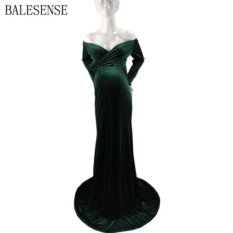Maternity Dresses for Baby Showers Long Sleeve Pregnant Women Velvet Maxi Gown Dress Sexy V Neck Pregnancy Dress for Photo Shoot