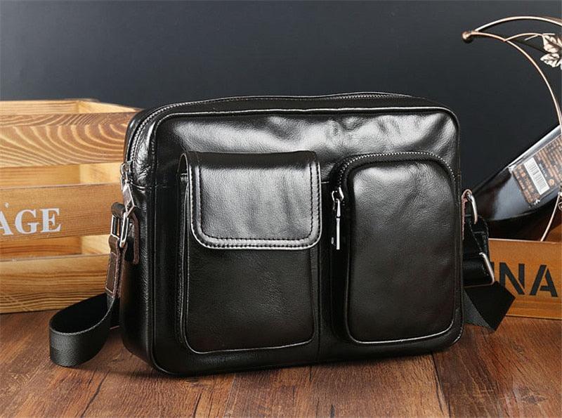 Amazing Vintage Men Genuine Leather Shoulder Bag - Mens Messenger Bags - Male Crossbody Handbag Tote Bags Business Casual Bags For Men (3MA1)(LT4)(1U78) - Deals DejaVu