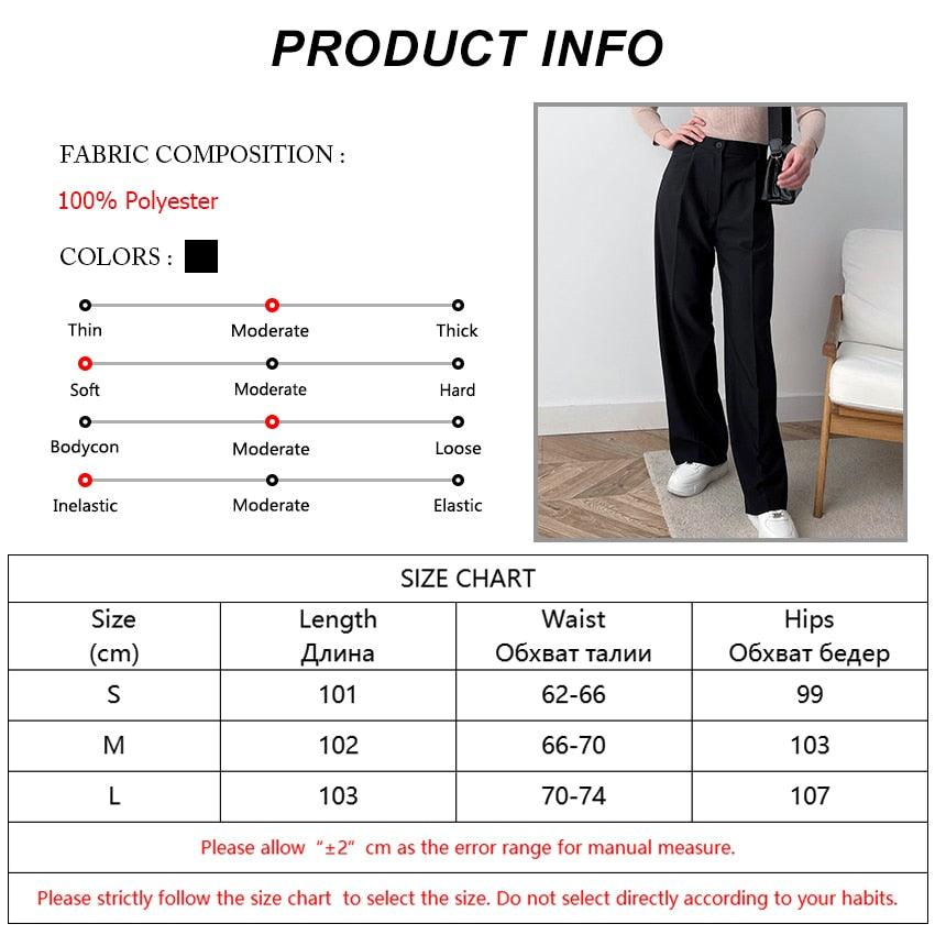 New Casual Baggy Trouser Women All-Match Pleated Spring High Waist Black Straight Pants - Office Elastic Waist Pocket Pants Lady (BP)(1U25) - Deals DejaVu