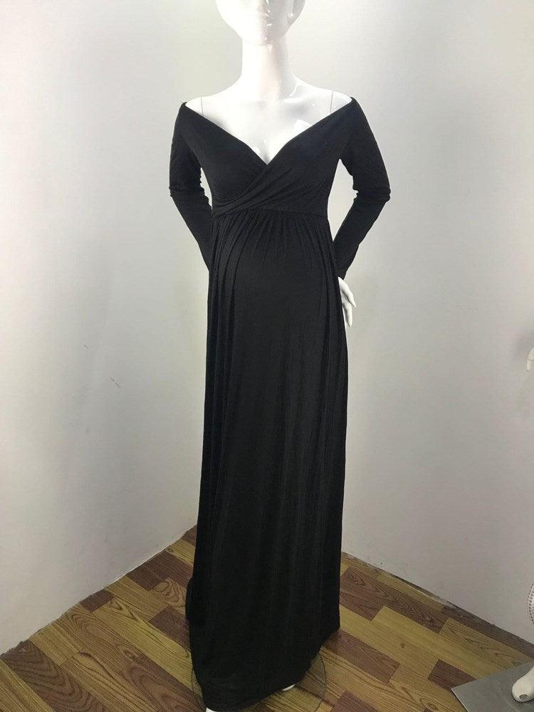 Long Tail Maternity Dresses Photography Props V-Neck Maxi Gown Cotton Dress Pregnant Women Pregnancy Autumn Photo Shoot Clothes (Z6)(1Z1)(2Z1)(3Z1)(7Z1) - Deals DejaVu
