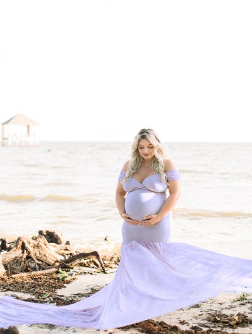 Long Maternity Photography Props Pregnancy Dress For Photo Shooting Off Shoulder - Maxi Maternity Gown (1U5)(Z6)(Z8)(1Z1)(2Z1)(3Z1)(4Z1)(7Z1)