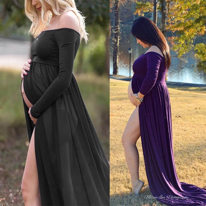 Long Tail Maternity Dresses Photography Props V-Neck Maxi Gown Cotton Dress Pregnant Women Pregnancy Autumn Photo Shoot Clothes (Z6)(1Z1)(2Z1)(3Z1)(7Z1) - Deals DejaVu