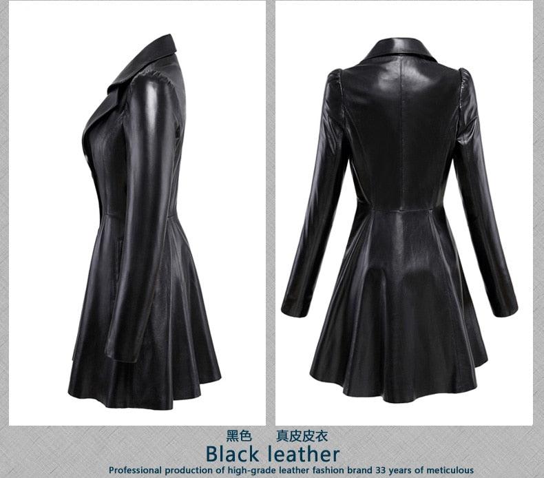 Gorgeous Fit and flare faux leather coat - Notched lapel long sleeve puff sleeve Skirted Black Elegant leather blazer- slim fit (TB8B)(TB8A)(TP3)(1U23) - Deals DejaVu