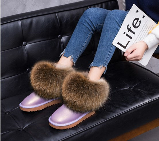 Cute Fashion Genuine Cowhide leather women's boots - real fox fur - winter warm ankle boots, various colors, plus size (FS)(CD)(1U40)(1U38)(1U107)
