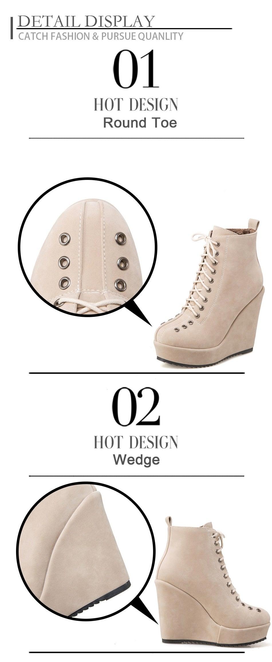 Great Lace Up Platform Women Ankle Boots - Short Winter Shoes Suede Wedge Heels Black Punk (BB2)(CD)(WO4)(BB5)(F38)(3U38) - Deals DejaVu