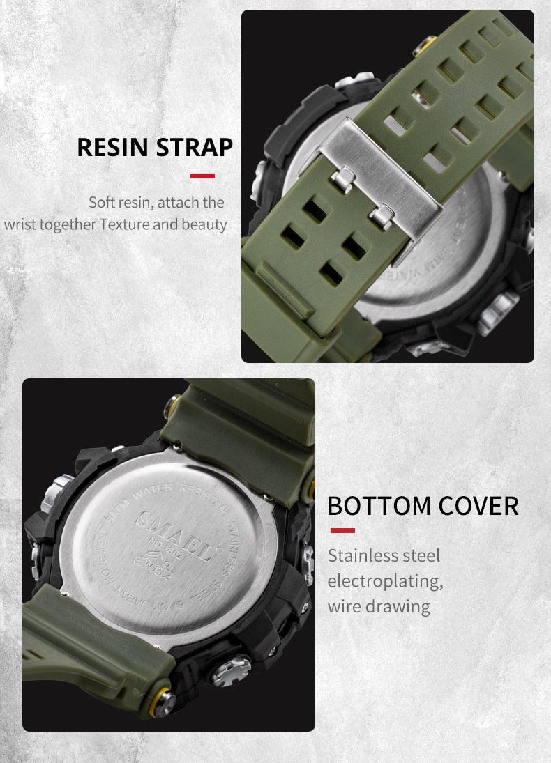 Sport Watch Dual Time Men Watches - 50m WaterproofMale Clock Military Watches - 1802D - Watches Gifts (MA9)(RW)(1U84)
