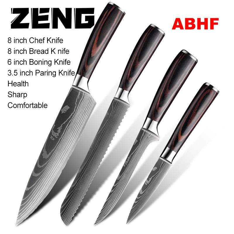 Great 8"inch Japanese Kitchen Knives - Laser Damascus Pattern Chef Knife - Sharp Santoku Cleaver Slicing Utility Knives Tool (AK5)(1U61)