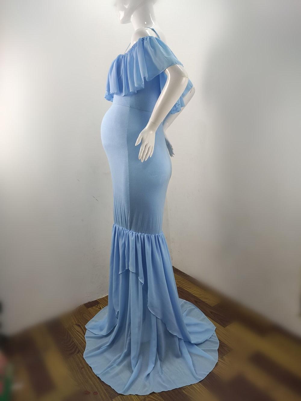 Ruffles Maxi Maternity Gown For Photo Shoots - Cute Sexy Maternity Dresses Photography - Plus Size (1U5)(Z6)(Z8)(1Z1)(2Z1)(3Z1)(4Z1)(7Z1)