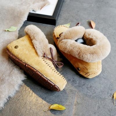 Amazing 100% Genuine Leather waterproof women flat shoes - comfortable winter warm natural fur snow shoes fashion non-slip (FS)(CD)(1U40)(1U38)(1U107)