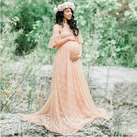 Maternity Wedding Dress Sexy Lace Photography Props Pregnancy Woman Photo Shoot Pregnant Baby Shower Clothes Cotton Maxi Gown (Z6)(1Z1)(2Z1)(3Z1)(7Z1) - Deals DejaVu