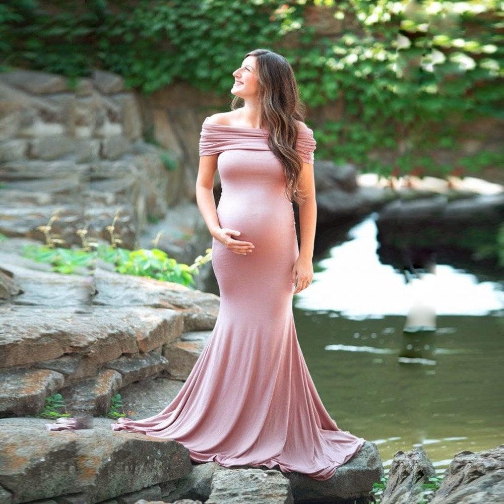 Beautiful Cotton Slim Trailing Shoulderless Maternity Dress - Pregnancy Women Maxi Gown Pregnant Photo Shoot Photography Props Clothes (Z6)(1Z1)(2Z1)(3Z1)(7Z1) - Deals DejaVu
