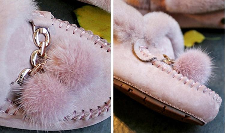 Trending Winter 100% Genuine Leather Real Wool Women Flats New Fashion Female - Plus Size Snow Shoes (FS)(CD)(1U40)(1U38)(1U107)