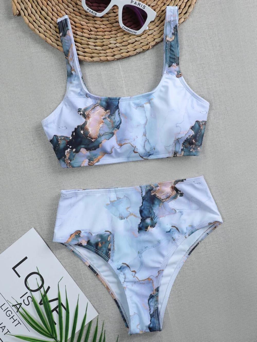 New Print Sport Bandeau Push up Bikinis - Sexy Marble Women Swimsuit High Waist Swimwear Women bathing suit Beach wear (TB8D)(1U26)(F26) - Deals DejaVu