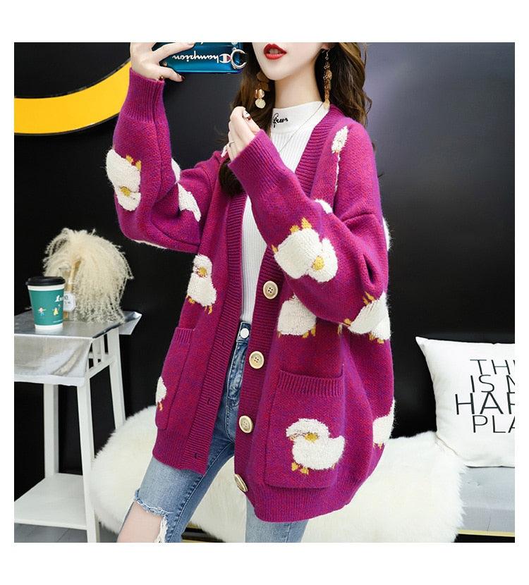 Trending Women Winter Knit Sweater Coat - V Neck Sheep Cardigans Christmas Sweaters Warm Knitwear Sueter Mujer Long Jacket (TP4)(TB8C)(BCD4)(1U23) - Deals DejaVu