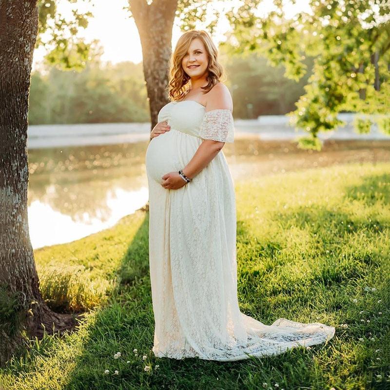 Maternity Wedding Dress Sexy Lace Photography Props Pregnancy Woman Photo Shoot Pregnant Baby Shower Clothes Cotton Maxi Gown (Z6)(1Z1)(2Z1)(3Z1)(7Z1) - Deals DejaVu