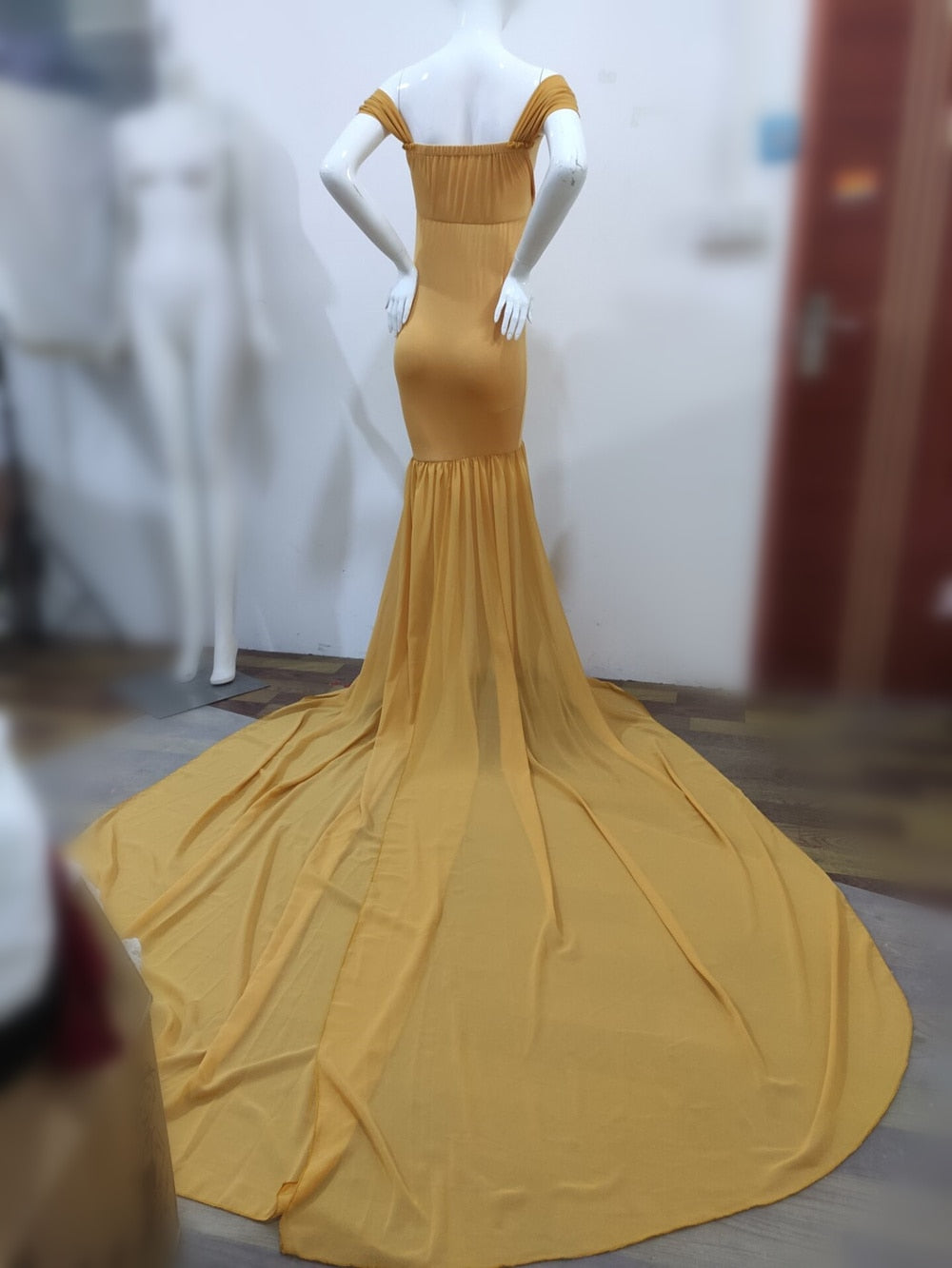 Long Maternity Photography Props Pregnancy Dress For Photo Shooting Off Shoulder - Maxi Maternity Gown (1U5)(Z6)(Z8)(1Z1)(2Z1)(3Z1)(4Z1)(7Z1)