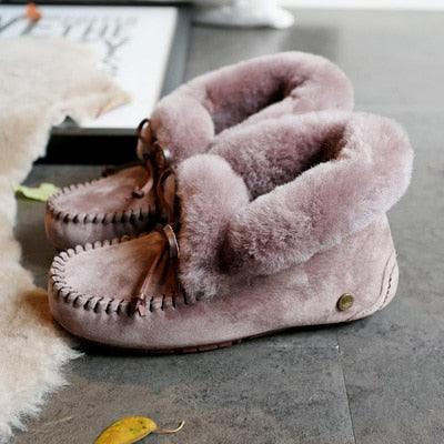 Amazing 100% Genuine Leather waterproof women flat shoes - comfortable winter warm natural fur snow shoes fashion non-slip (FS)(CD)(1U40)(1U38)(1U107)