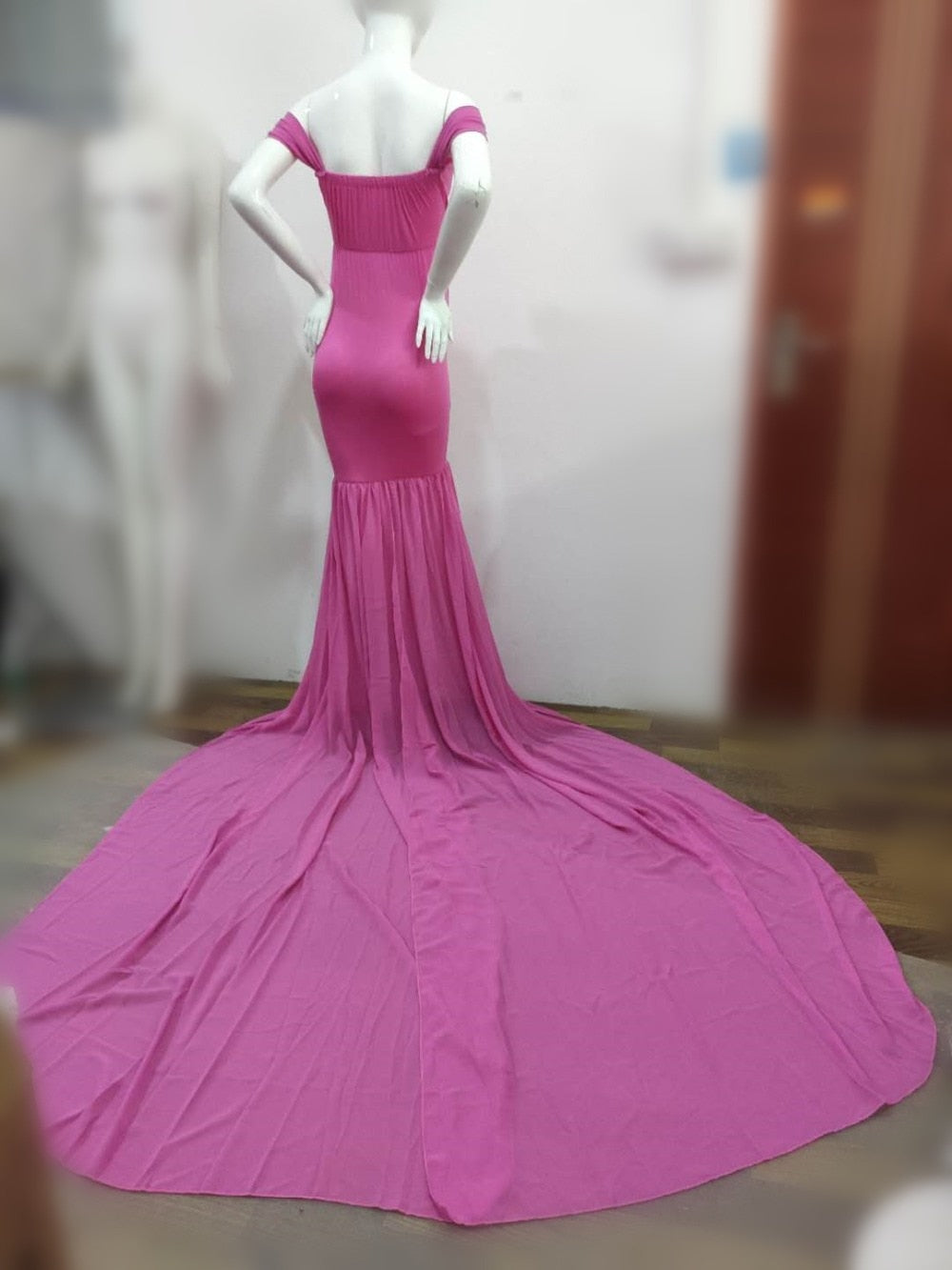 Long Maternity Photography Props Pregnancy Dress For Photo Shooting Off Shoulder - Maxi Maternity Gown (1U5)(Z6)(Z8)(1Z1)(2Z1)(3Z1)(4Z1)(7Z1)