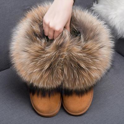 Cute Fashion Genuine Cowhide leather women's boots - real fox fur - winter warm ankle boots, various colors, plus size (FS)(CD)(1U40)(1U38)(1U107)