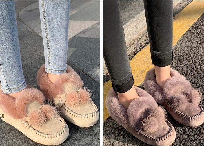 Trending Winter 100% Genuine Leather Real Wool Women Flats New Fashion Female - Plus Size Snow Shoes (FS)(CD)(1U40)(1U38)(1U107)