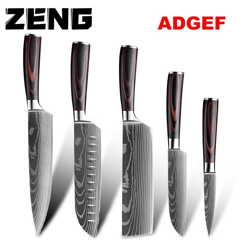 Great 8"inch Japanese Kitchen Knives - Laser Damascus Pattern Chef Knife - Sharp Santoku Cleaver Slicing Utility Knives Tool (AK5)(1U61)