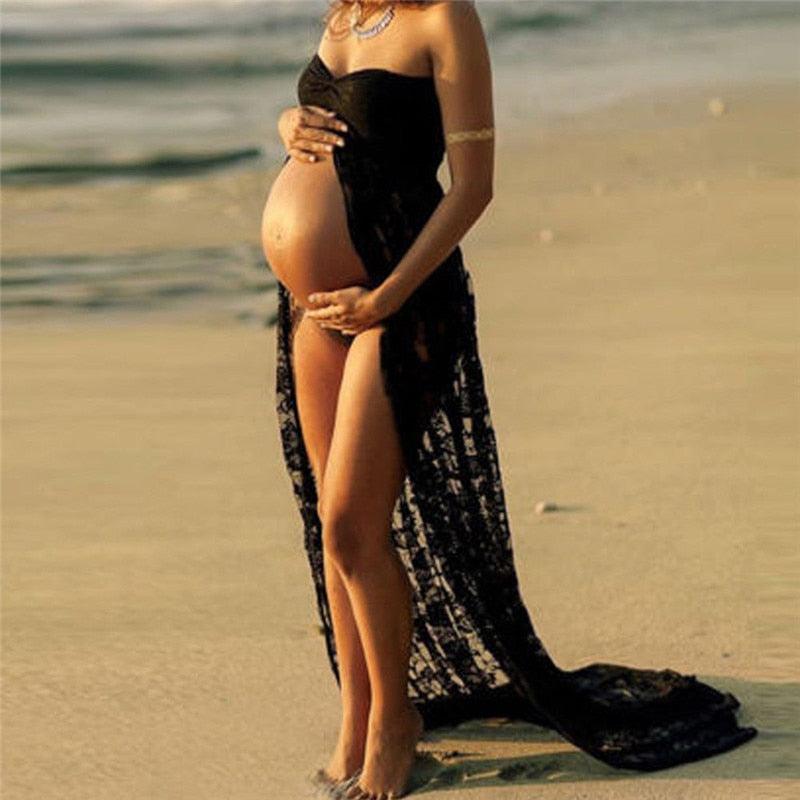 Maternity Gown Photography Props Lace Stretchy Pregnancy Long Dress - Maxi Maternity Leave (1U5)(Z6)(Z8)(1Z1)(2Z1)(3Z1)(4Z1)(7Z1)