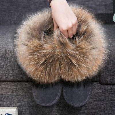 Cute Fashion Genuine Cowhide leather women's boots - real fox fur - winter warm ankle boots, various colors, plus size (FS)(CD)(1U40)(1U38)(1U107)