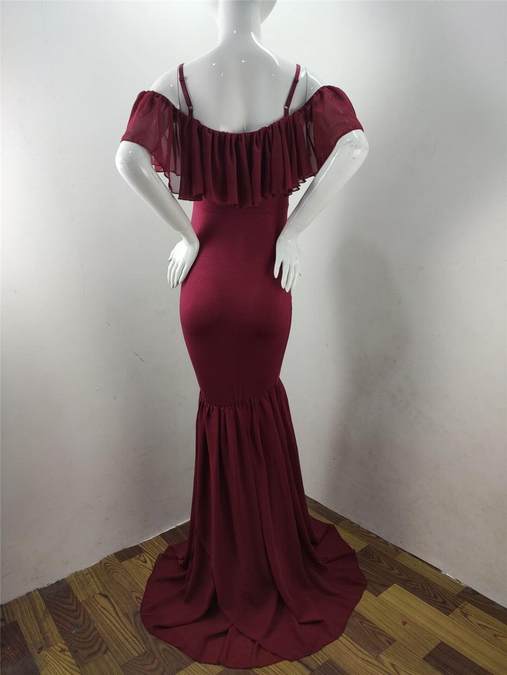 Ruffles Maxi Maternity Gown For Photo Shoots - Cute Sexy Maternity Dresses Photography - Plus Size (1U5)(Z6)(Z8)(1Z1)(2Z1)(3Z1)(4Z1)(7Z1)