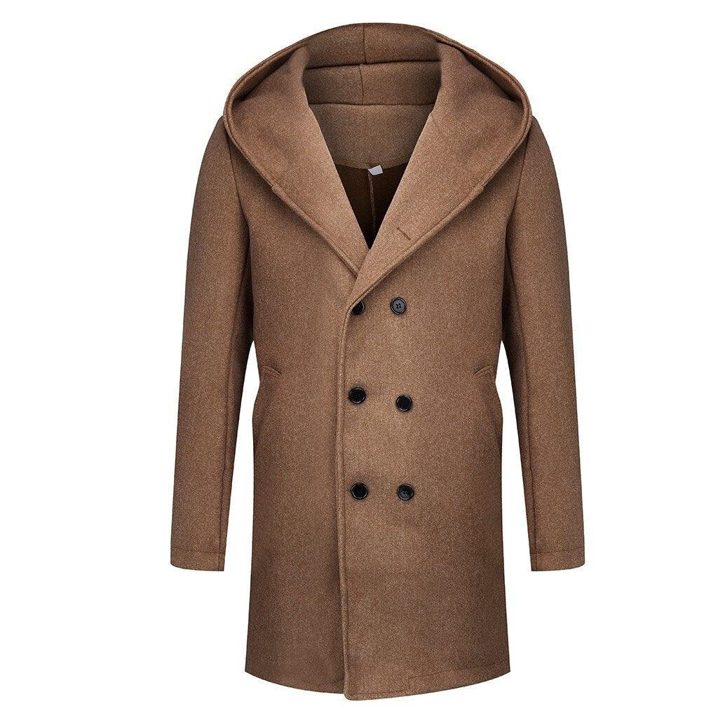 Solid Winter Trench Mens England Style Long Sleeve - Casual Slim Warm Double Breasted Coats Men Hooded Male Hoodies (D100)(TM4)(CC1) - Deals DejaVu