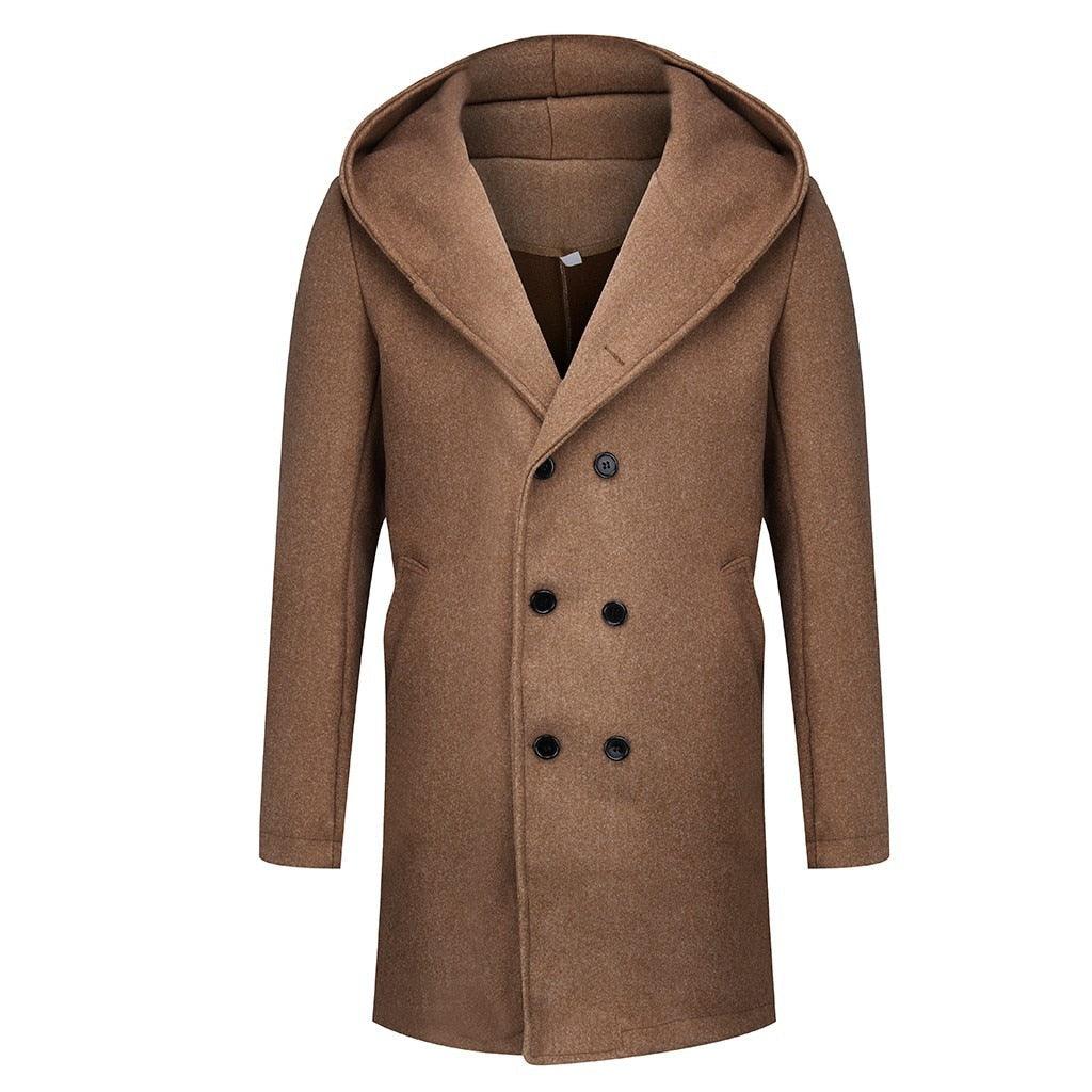 Solid Winter Trench Mens England Style Long Sleeve - Casual Slim Warm Double Breasted Coats Men Hooded Male Hoodies (D100)(TM4)(CC1) - Deals DejaVu