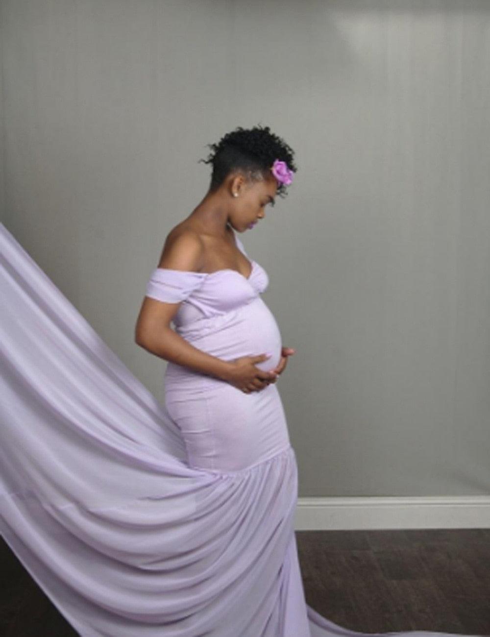 Long Maternity Photography Props Pregnancy Dress For Photo Shooting Off Shoulder - Maxi Maternity Gown (1U5)(Z6)(Z8)(1Z1)(2Z1)(3Z1)(4Z1)(7Z1)