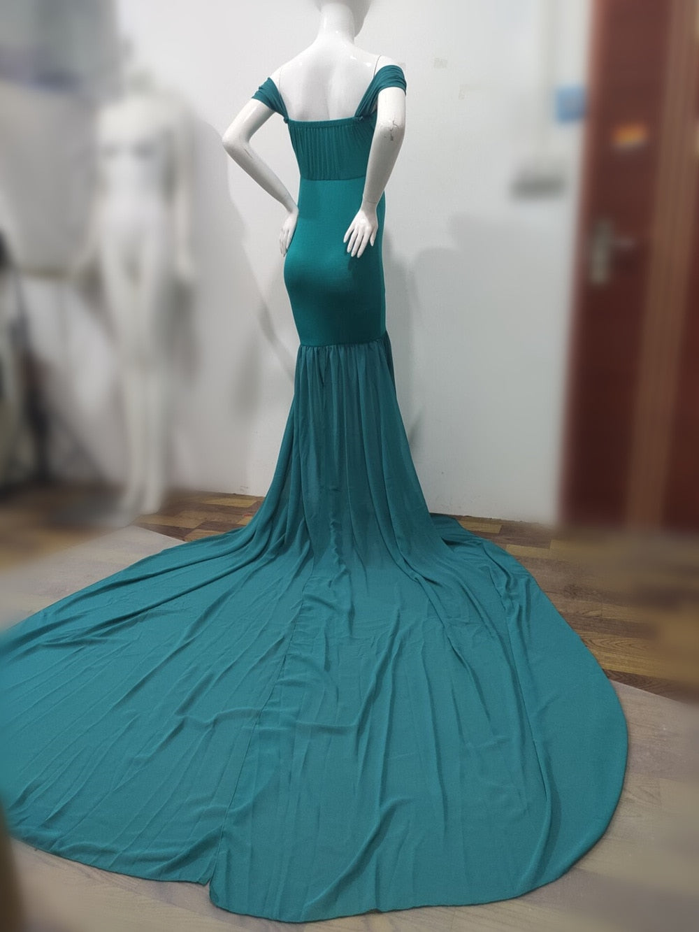 Long Maternity Photography Props Pregnancy Dress For Photo Shooting Off Shoulder - Maxi Maternity Gown (1U5)(Z6)(Z8)(1Z1)(2Z1)(3Z1)(4Z1)(7Z1)