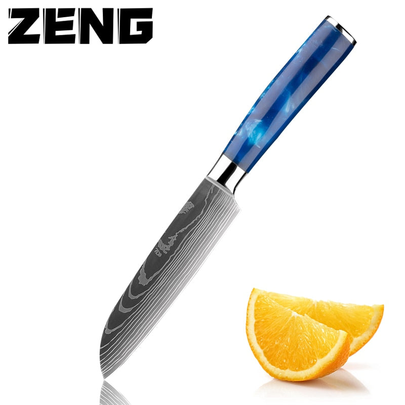 New Japanese Kitchen Knives Laser Damascus Pattern Chef Knife Sharp Santoku Cleaver Slicing Utility Knives Tool (AK5)(1U61)
