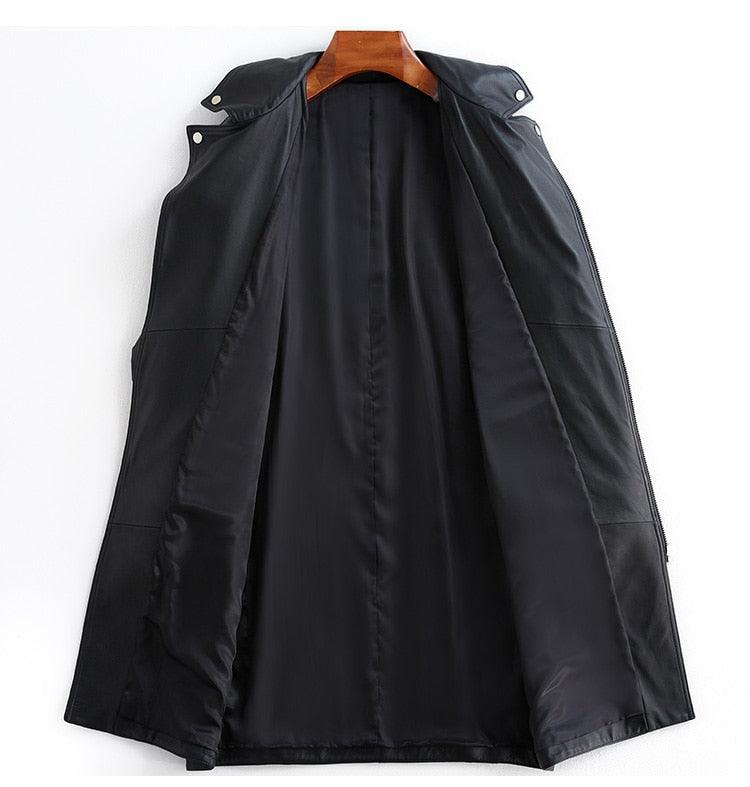 New Autumn Oversized Black Long Womens Leather Jacket - Long Sleeve Sipper Spring Loose Faux Leather Coat Streetwear (TB8B)(TB8A)(TP3)(1U23) - Deals DejaVu