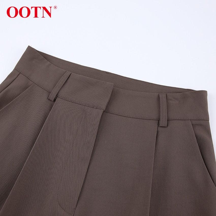 Great Office Work Lady Brown Trouser High Waist Elegant Korean Autumn Buttons Straight Pants For Women Pocket Female Pants new (BP)(1U25) - Deals DejaVu